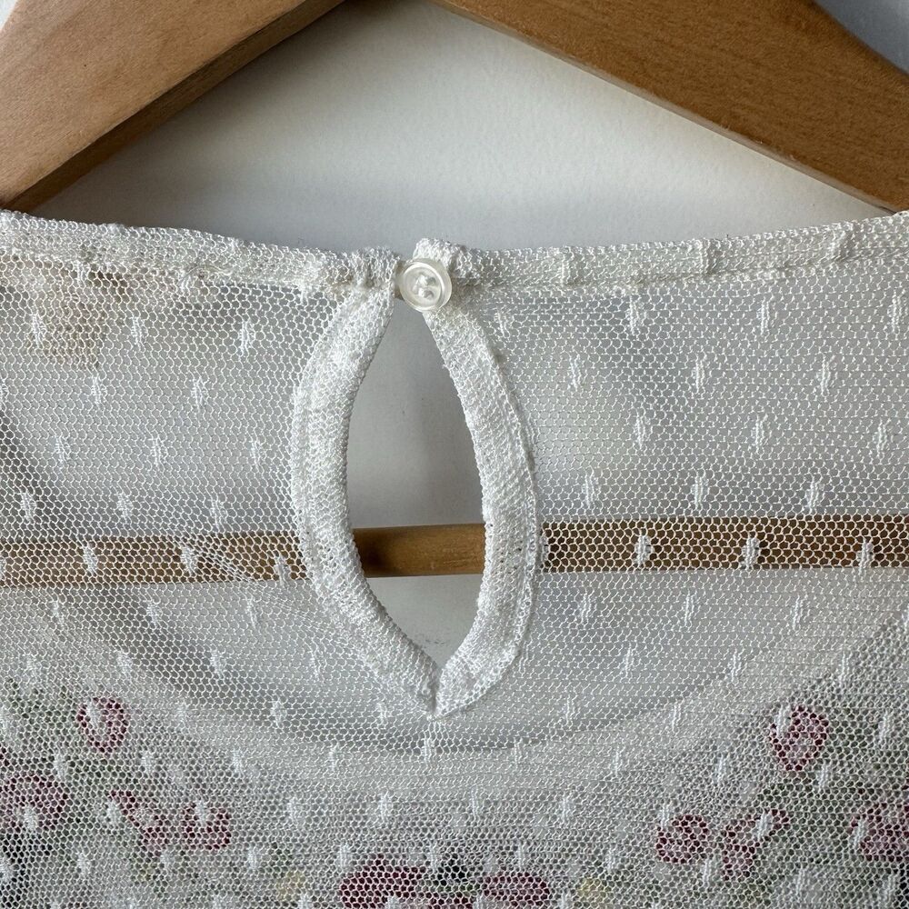 Grand & Greene Sheer Dotted White Floral  Bohemian Swiss Embroidered Top Size L - Picture 6 of 9